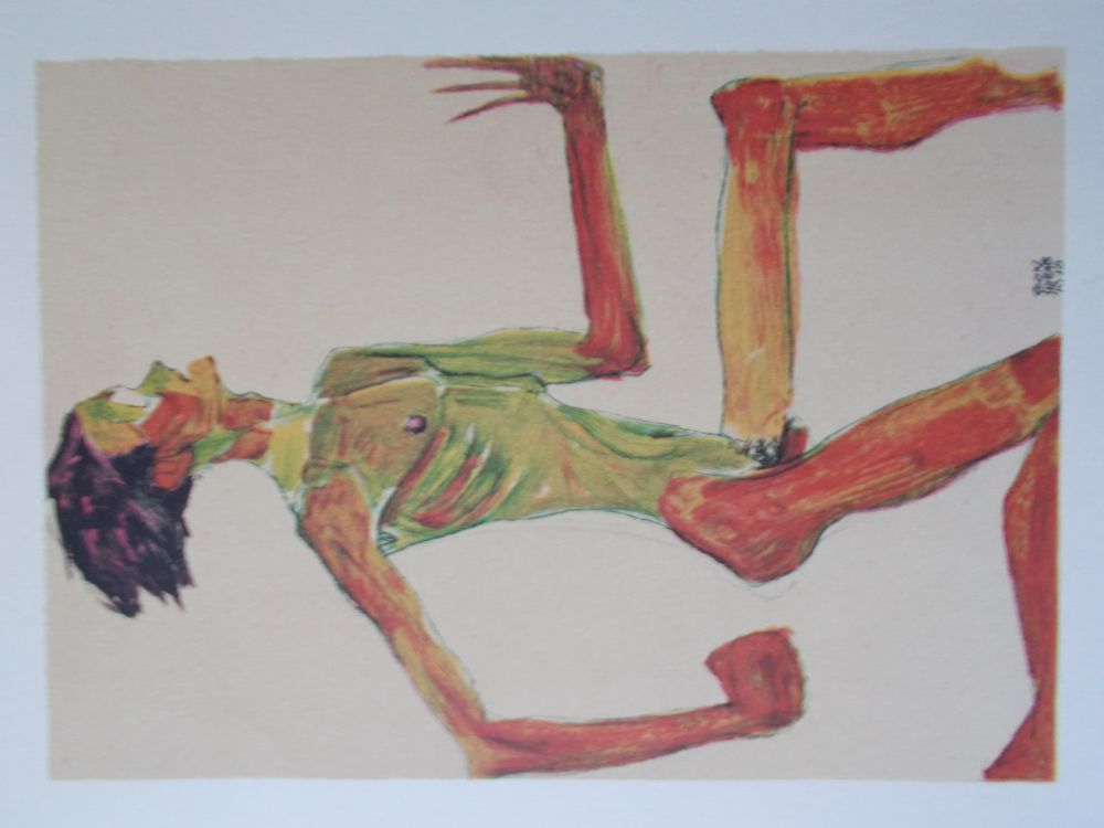Litografia Schiele - Male nude in profil