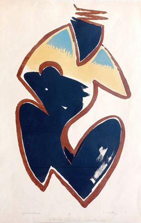 Litografia Ray - Man Ray, Abstract Composition / Post Colombian Object, 1960, Lithograph in colors, Hand signed!