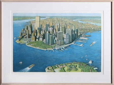 Acquaforte E Acquatinta Haas - Manhattan View from Governor's Island (Color)