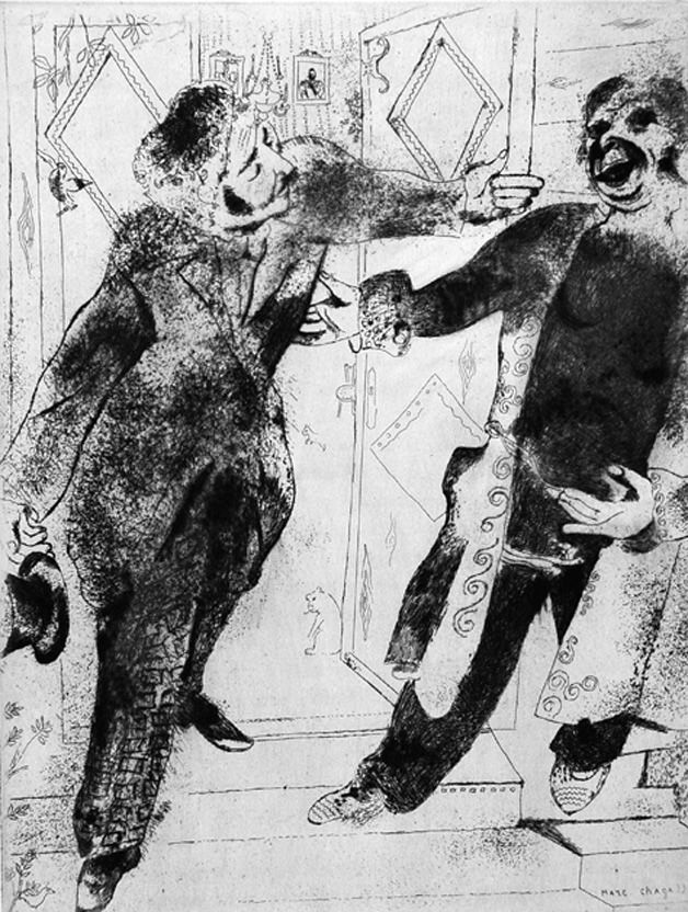 Acquaforte Chagall - Manilov et Tchitchikov sur le seuil de la porte