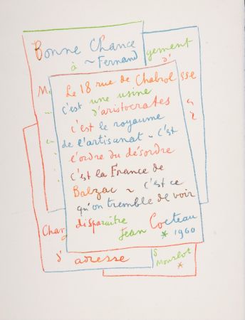 Litografia Cocteau - Manuscrit, 1972
