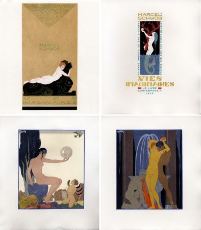 Libro Illustrato Barbier - Marcel Schwob : VIES IMAGINAIRES. Compositions par George Barbier. Le Livre Contemporain (1929). Dans une reliure Art-Déco.
