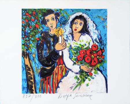 Litografia Sorkine - Mariage au bouquet de roses