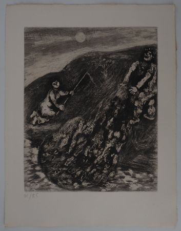 Incisione Chagall - Marins, La pêche au filet (Les poissons et le berger qui joue de la flûte)