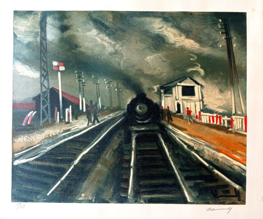 Non Tecnico Vlaminck - Maurice de VLAMINCK - LA GARE, 1955 Lithographie en couleurs, exécutée par Mourlot pour SNCF, épreuve  signée a la main par artiste,