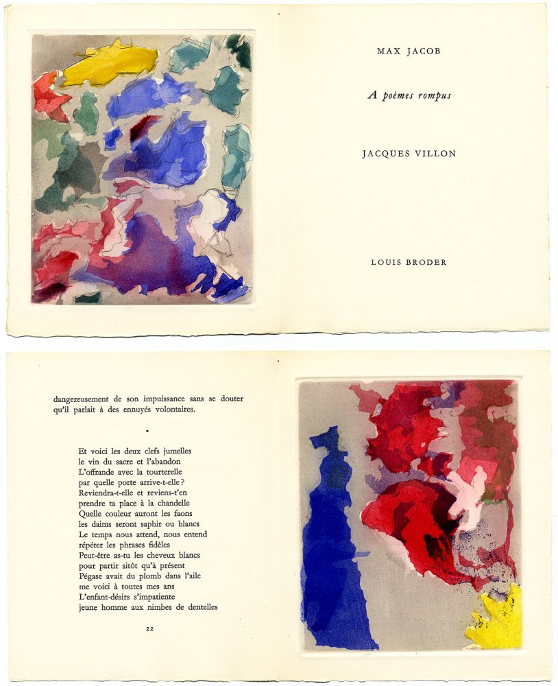 Libro Illustrato Villon - Max Jacob : À POÈMES ROMPUS. 5 gravures originales en couleurs (1960) 