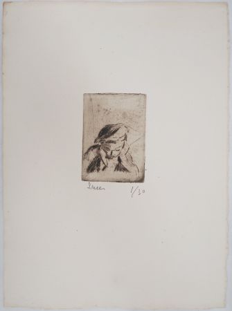 Punta Secca Luce - Maximilien LUCE - Enfant rêvassant Vers 1890 - Gravure originale signée