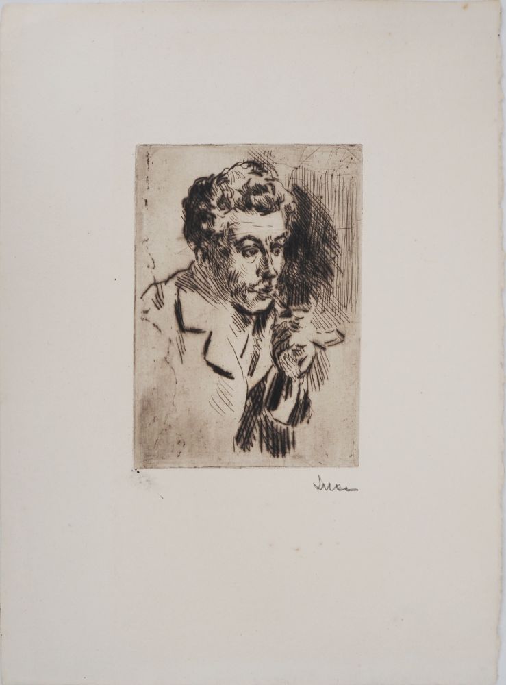Punta Secca Luce - Maximilien LUCE - Homme à la cigarette ( portrait de Jean Peské) Vers 1895 - Gravure originale signée