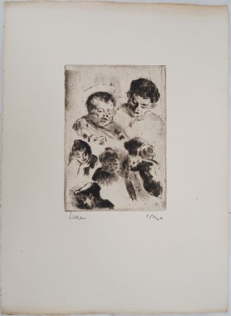 Punta Secca Luce - Maximilien LUCE - La famille réunie ( étude) Vers 1890 - Gravure originale signée