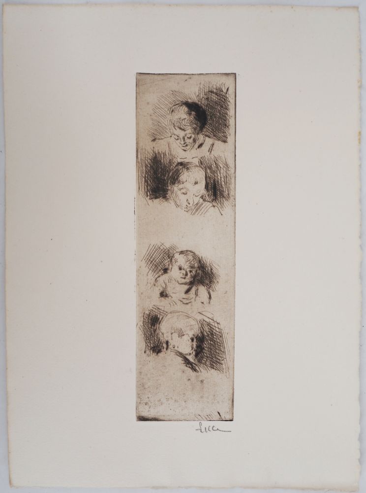 Punta Secca Luce - Maximilien LUCE - La Fratrie (Etude de quatre enfants) Vers 1890 - Gravure originale signée