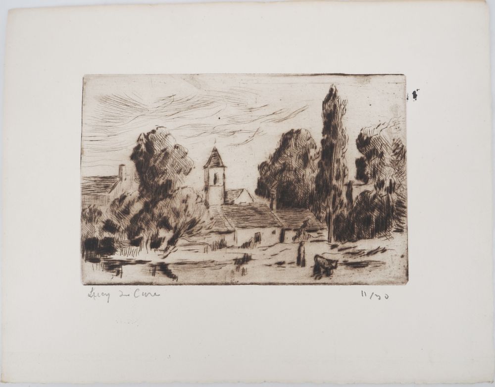 Punta Secca Luce - Maximilien LUCE - Paysage champêtre ( village de Bessy-sur-Cure)  - Gravure originale signée