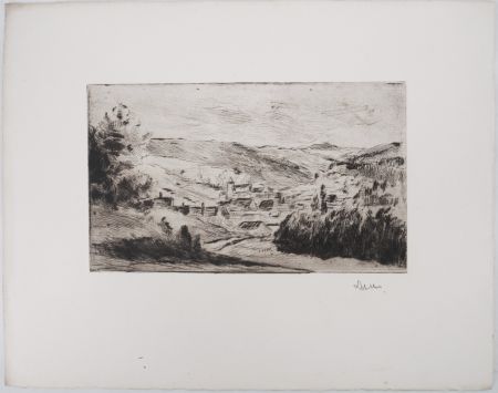 Punta Secca Luce - Maximilien LUCE - Paysage d'un village de Yonne Vers 1900 - Gravure originale signée