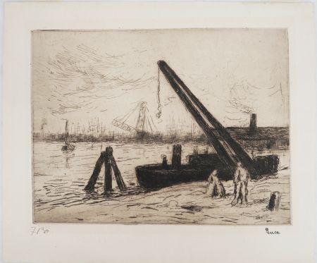 Punta Secca Luce - Maximilien LUCE - Rotterdam : La grue Vers 1890 - Gravure originale signée