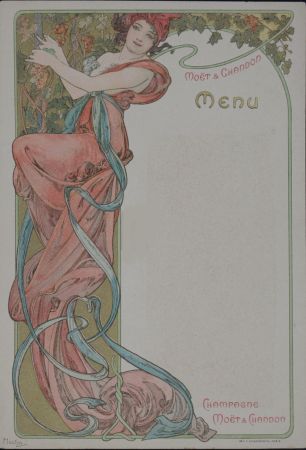 Litografia Mucha - Menu du Champagne Moët & Chandon, 1899