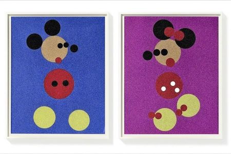 Serigrafia Hirst - Mickey (Blue Glitter) & Minnie (Pink Glitter)