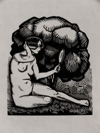 Incisione Su Legno Moreau - MIROIR / MIROR - Gravure s/bois / Woodcut - 1921
