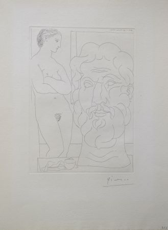 Incisione Picasso - Modèle et Grande Tête Sculptée (B170 Vollard)