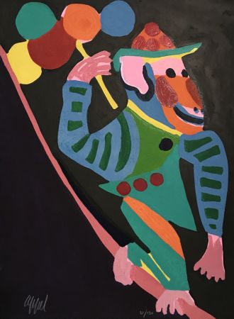 Incisione Su Legno Appel - Monkey with Balloons from the Circus series