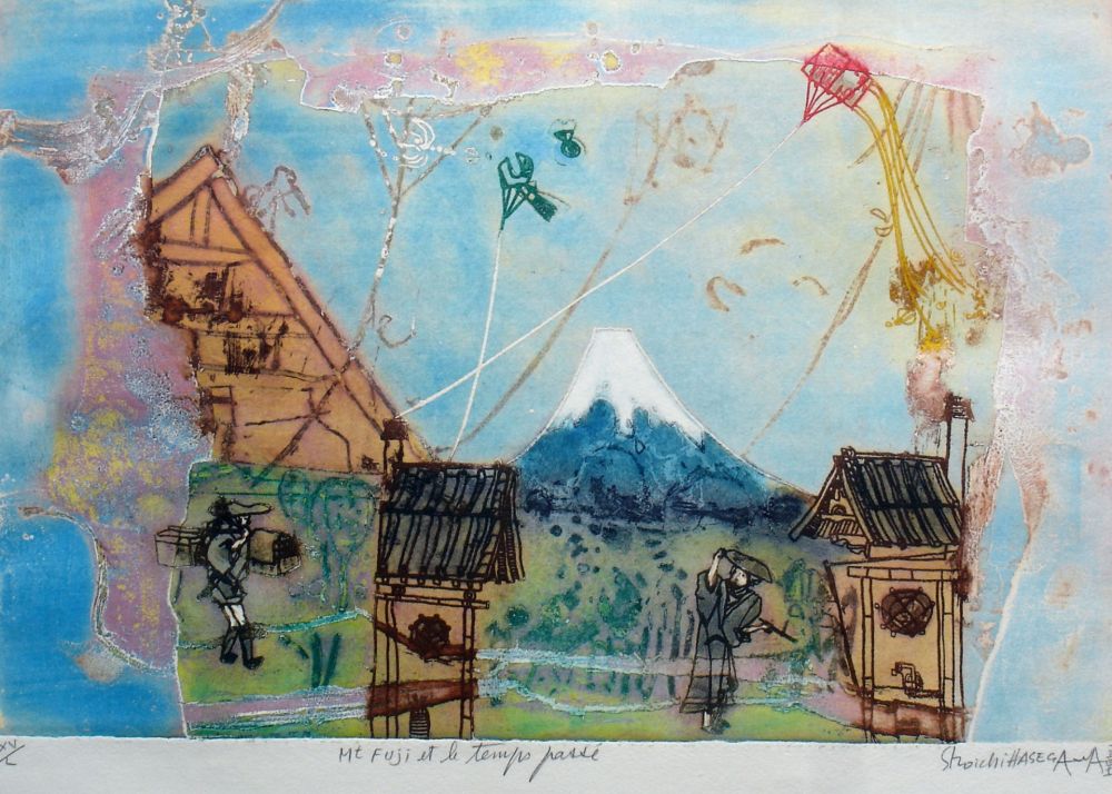 Incisione Hasegawa - Mont Fujoi et le temps passé 