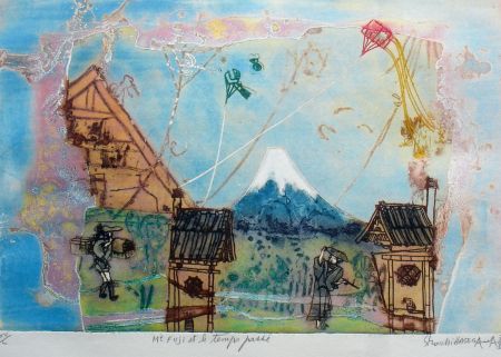 Incisione Hasegawa - Mont Fujoi et le temps passé 