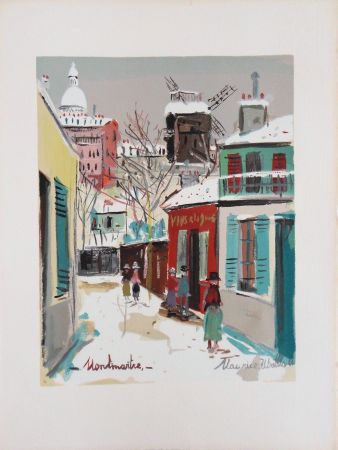Litografia Utrillo - Montmartre : le Moulin de la Galette et le Sacré Coeur sous la neige
