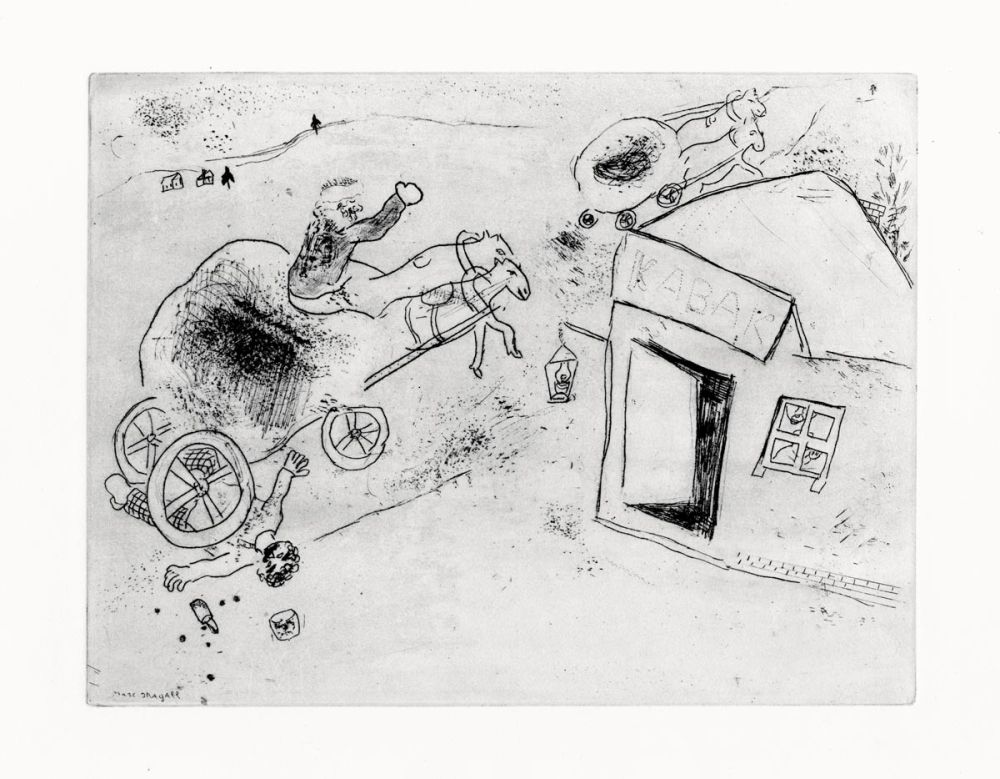 Acquaforte Chagall - Mort de Mets-les-pieds-dans-le-plat