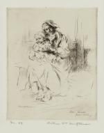 Incisione Heintzelman - Mother and Child, Sion, Suisse