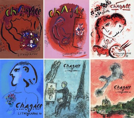 Libro Illustrato Chagall - Mourlot & Sorlier : Chagall lithographe I à VI COMPLET avec 28 LITHOGRAPHIES ORIGINALES.