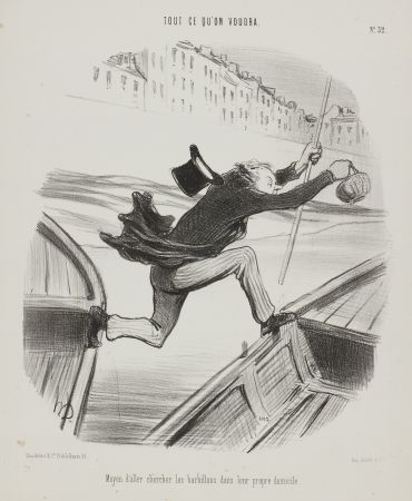 Litografia Daumier - Moyen d'aller chercher les barbillons dans leur propre domicile 