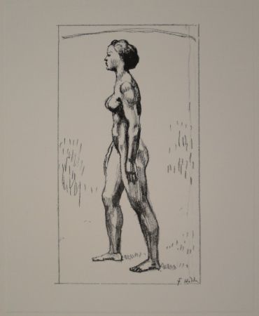 Litografia Hodler - Nacktes Mädchen, nach links schreitend 