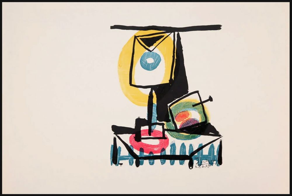 Incisione Picasso - NATURE MORTE AU VERRE ET À LA POMME (Le grand verre). Pointe sèche et burin (1944)