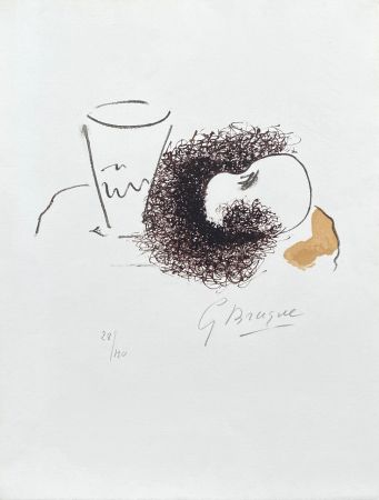 Litografia Braque - Nature morte au verre et à la pomme