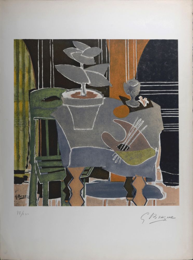 Litografia Braque (After) - Nature morte à la palette, 1960 - Hand-signed!