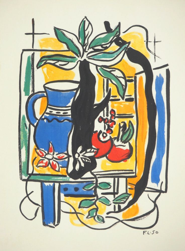 Litografia Leger - Nature morte au pichet bleu