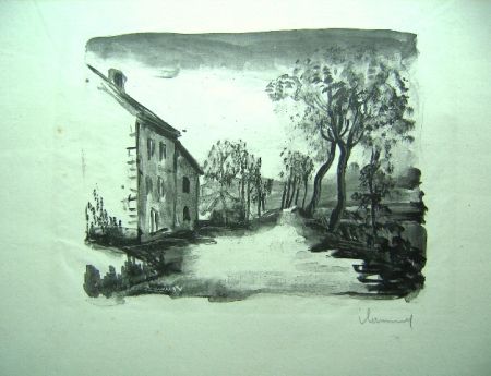 Litografia Vlaminck - Nelle-la-Vallee, le chemin aux Bords de Sausseron