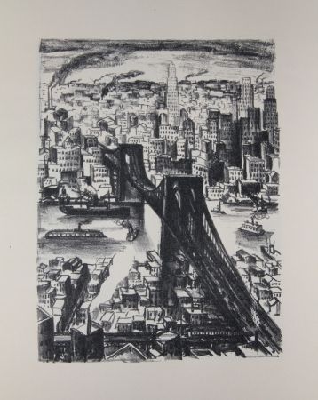 Litografia Lubbers - NEW-YORK - BROOKLYN BRIDGE / LE PONT DE BROOKLYN