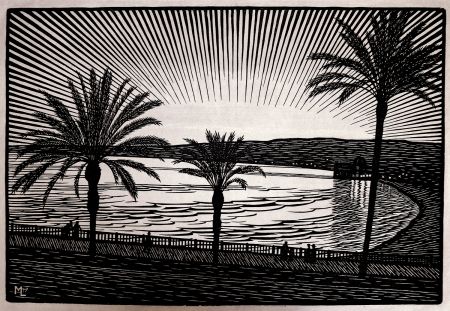 Incisione Su Legno Moreau - NICE (Promenade des anglais / French Riviera) - Gravure s/bois / Woodcut - 1910
