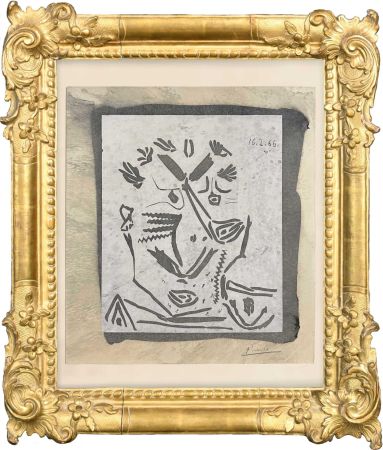 Linoincisione Picasso - Notre Dame de Vie. 1966  (selportrait?)