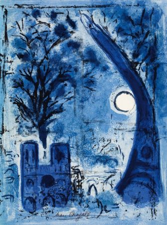 Litografia Chagall - Notre Dame et la tour Eiffel