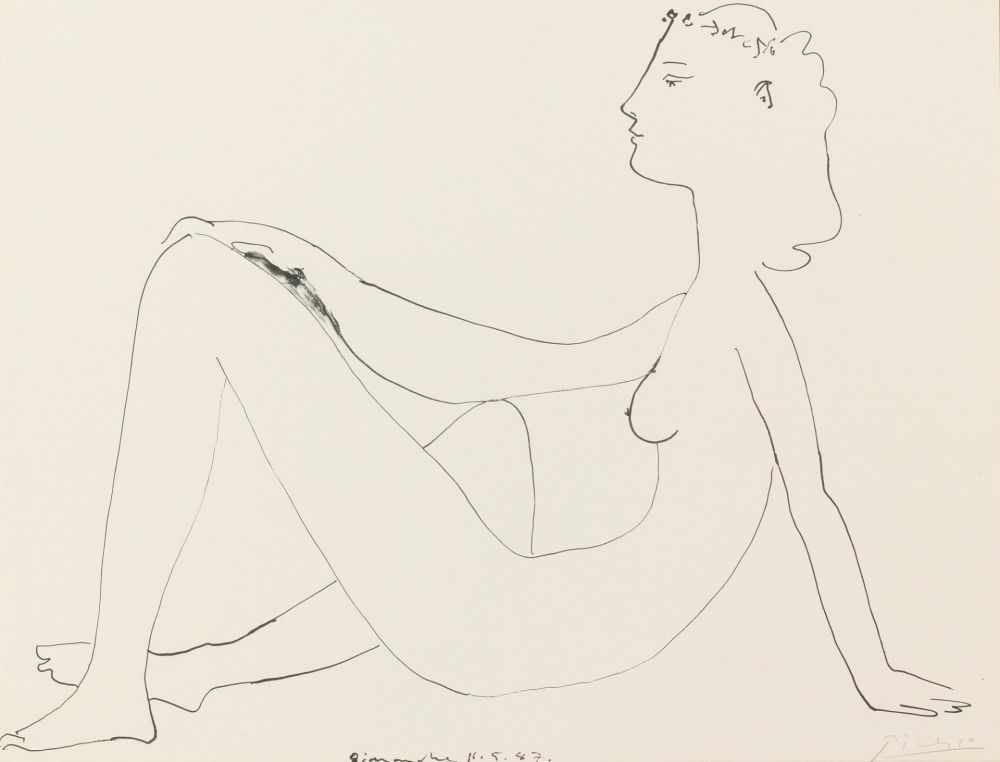 Litografia Picasso - Nu assis, de profil