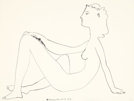 Litografia Picasso - Nu assis, de profil