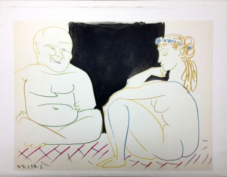 Litografia Picasso - Nu assis et Bouddha (La Comédie Humaine - Verve 29-30. Vallauris 1954)