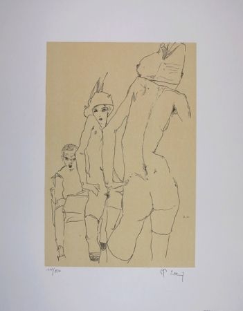 Litografia Schiele - NU AU MIROIR / A NUDE MODEL BEFORE A MIRROR - 1910