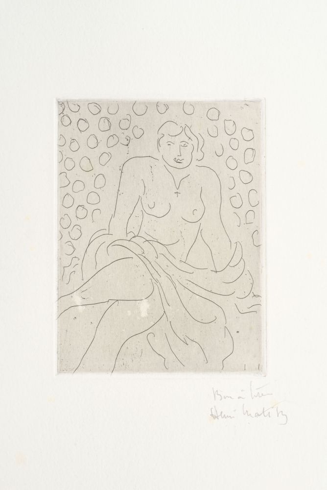Incisione Matisse - Nu drapé sur fond composé de cercles