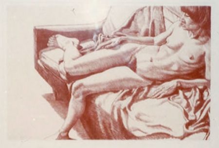 Litografia Pearlstein - Nude on Sofa Draped