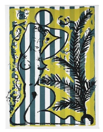 Serigrafia Szczesny - Nude with Palms on Green Stripes