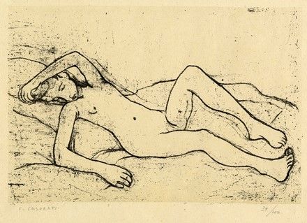 Litografia Casorati - Nudo disteso