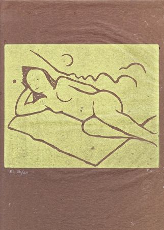 Linoincisione Casorati - Nudo sdraiato sulla coperta