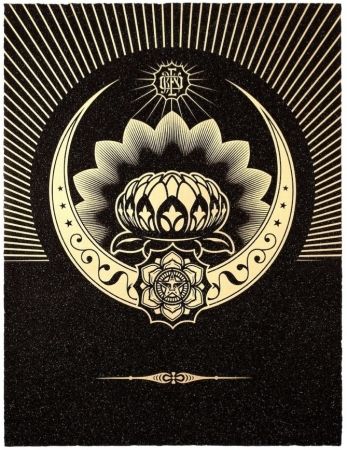 Serigrafia Fairey - Obey Lotus Crescent (Black / Gold)