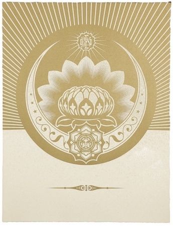 Serigrafia Fairey - Obey Lotus Crescent (White / Gold)